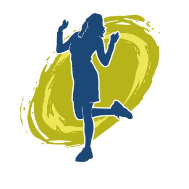 Hareketli bir kadın dansçının silueti. Mutlu dans eden bir kadının silueti..