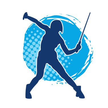 Bir kadın savaşçının silueti kılıç ile hareket halindeyken poz veriyor. Kılıcıyla bir kadın kahramanın silüeti..