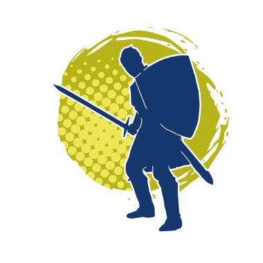 Eski bir Romalı askerin silueti. Kılıç ve demir kılıçla poz vermiş..