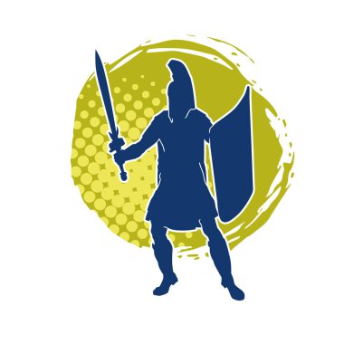 Eski bir Romalı askerin silueti. Kılıç ve demir kılıçla poz vermiş..