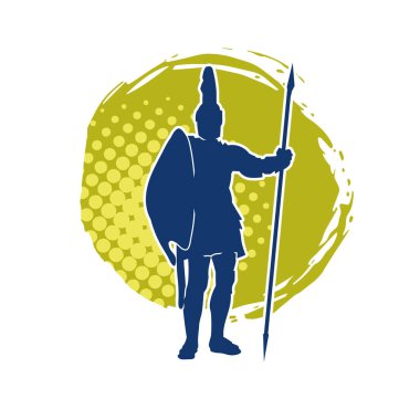 Antik Roma askerinin silueti mızrak ve demirle korunuyor..