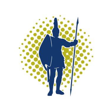 Antik Roma askerinin silueti mızrak ve demirle korunuyor..