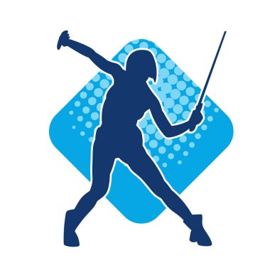 Bir kadın savaşçının silueti kılıç ile hareket halindeyken poz veriyor. Kılıcıyla bir kadın kahramanın silüeti..