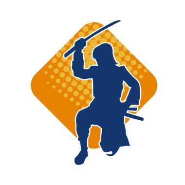 Samuray bir savaşçının silueti. Katana kılıcıyla poz veriyor.