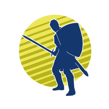 Eski bir Romalı askerin silueti. Kılıç ve demir kılıçla poz vermiş..