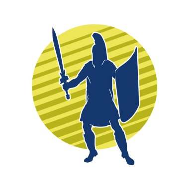 Eski bir Romalı askerin silueti. Kılıç ve demir kılıçla poz vermiş..