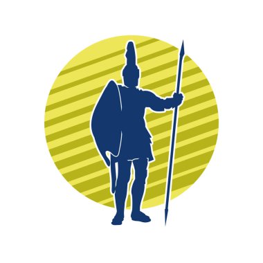 Antik Roma askerinin silueti mızrak ve demirle korunuyor..