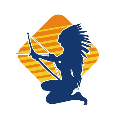 Bir kabile okçusunun silueti. Savaşçı bir kadın dövüşçü pozu.