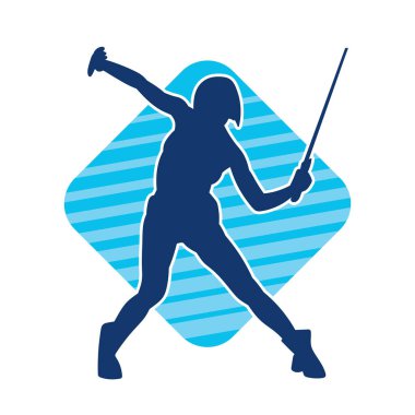 Bir kadın savaşçının silueti kılıç ile hareket halindeyken poz veriyor. Kılıcıyla bir kadın kahramanın silüeti..