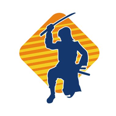 Samuray bir savaşçının silueti. Katana kılıcıyla poz veriyor.