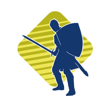 Eski bir Romalı askerin silueti. Kılıç ve demir kılıçla poz vermiş..