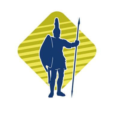 Antik Roma askerinin silueti mızrak ve demirle korunuyor..