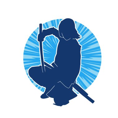 Samuray bir savaşçının silueti. Katana kılıcıyla poz veriyor.