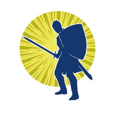 Eski bir Romalı askerin silueti. Kılıç ve demir kılıçla poz vermiş..