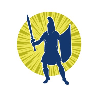 Eski bir Romalı askerin silueti. Kılıç ve demir kılıçla poz vermiş..