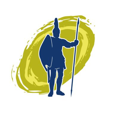 Antik Roma askerinin silueti mızrak ve demirle korunuyor..