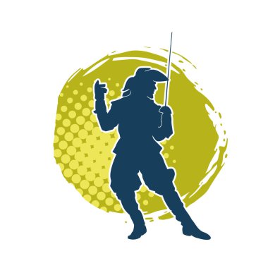 Kılıç taşıyan bir ortaçağ askeri ya da savaşçısının silueti. Şapkalı, korsan kostümlü bir erkek mankenin silueti..