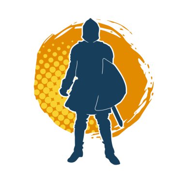 Savaş zırhlı bir erkek savaşçının silueti. Kılıç ve demir kalkan taşıyor..