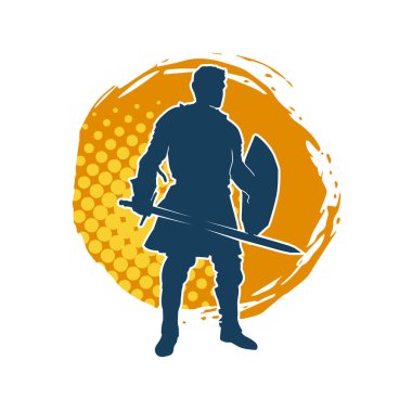 Savaş zırhlı bir erkek savaşçının silueti. Kılıç ve demir kalkan taşıyor..