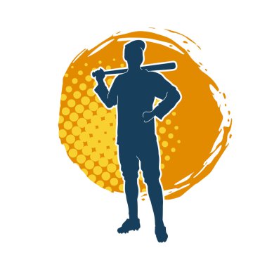 Hareketli bir erkek beyzbol oyuncusunun silueti. Vurucu olarak beyzbol oynayan bir adamın silueti..