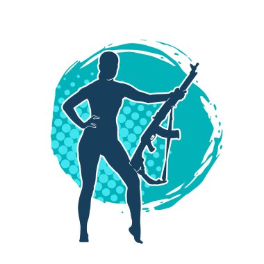 Makineli tüfek taşıyan kadın savaşçının silueti.. 