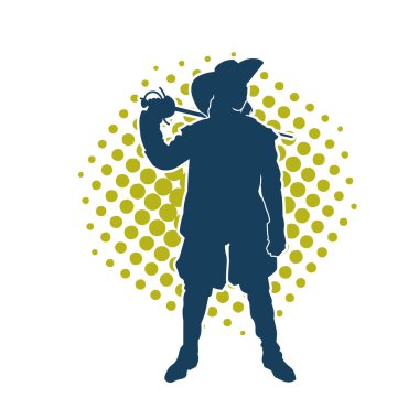 Ortaçağ silahşör askerinin silueti kılıçla poz veriyor.