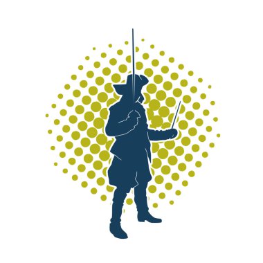 Ortaçağ silahşör askerinin silueti kılıçla poz veriyor.