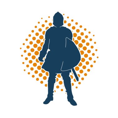 Savaş zırhlı bir erkek savaşçının silueti. Kılıç ve demir kalkan taşıyor..