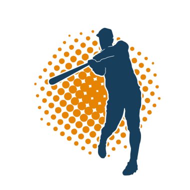 Hareketli bir erkek beyzbol oyuncusunun silueti. Vurucu olarak beyzbol oynayan bir adamın silueti..