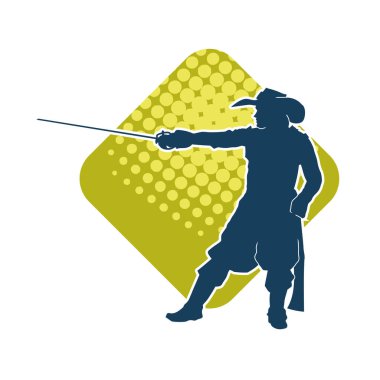 Ortaçağ silahşör askerinin silueti kılıçla poz veriyor.