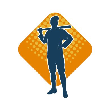 Hareketli bir erkek beyzbol oyuncusunun silueti. Vurucu olarak beyzbol oynayan bir adamın silueti..