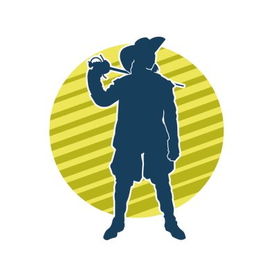 Ortaçağ silahşör askerinin silueti kılıçla poz veriyor.