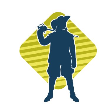 Ortaçağ silahşör askerinin silueti kılıçla poz veriyor.