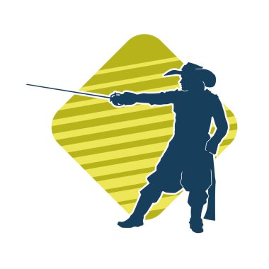 Ortaçağ silahşör askerinin silueti kılıçla poz veriyor.