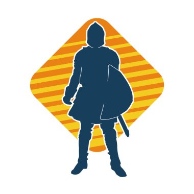 Savaş zırhlı bir erkek savaşçının silueti. Kılıç ve demir kalkan taşıyor..