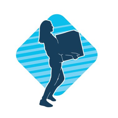 Sıradan bir kadının silueti kutuları kaldırıyor. Kutuları taşıyan bir kadının silüeti..