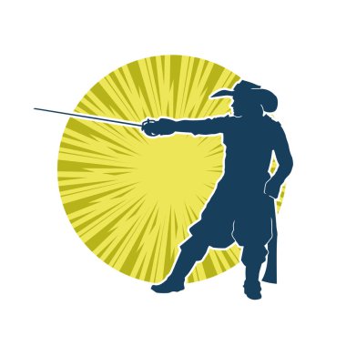 Ortaçağ silahşör askerinin silueti kılıçla poz veriyor.