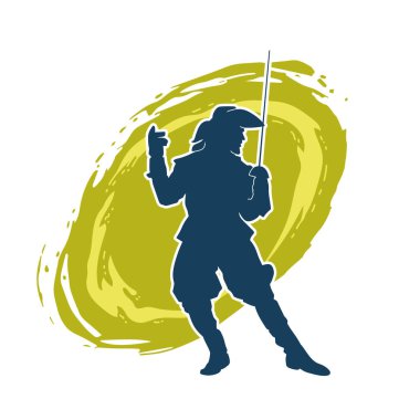 Ortaçağ silahşör askerinin silueti kılıçla poz veriyor.