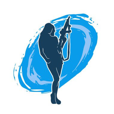 Makineli tüfek taşıyan kadın savaşçının silueti.. 