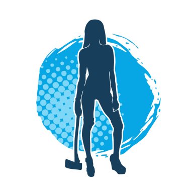 Sümüklü bir kadın savaşçının silüeti balta ile hareket halindeyken poz veriyor..