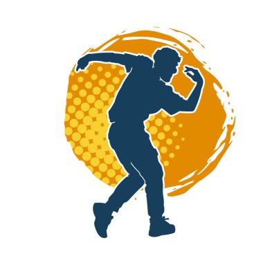 Hareket halindeki bir erkek dansçının silueti. Dans eden zayıf bir adamın silueti..