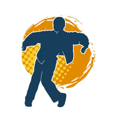 Hareket halindeki bir erkek dansçının silueti. Dans eden zayıf bir adamın silueti..