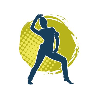 Hareketli bir kadın dansçının silueti. Dans eden zayıf bir kadının silueti..