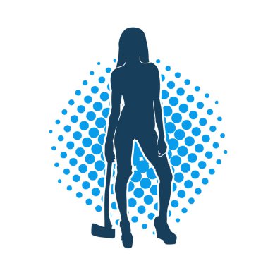 Sümüklü bir kadın savaşçının silüeti balta ile hareket halindeyken poz veriyor..