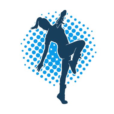 Hareketli bir kadın dansçının silueti. Dans eden zayıf bir kadının silueti..