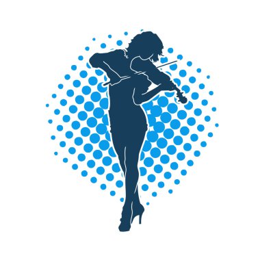 Keman teli çalan bir kadın müzisyenin silüeti..