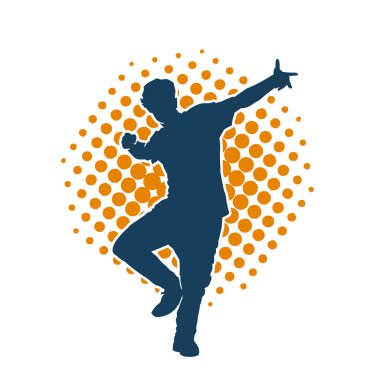 Hareket halindeki bir erkek dansçının silueti. Dans eden zayıf bir adamın silueti..