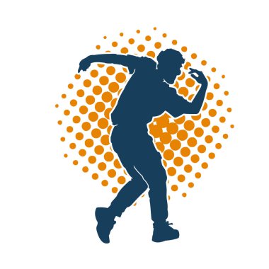 Hareket halindeki bir erkek dansçının silueti. Dans eden zayıf bir adamın silueti..