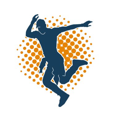 Hareket halindeki bir erkek dansçının silueti. Dans eden zayıf bir adamın silueti..