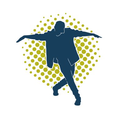 Hareket halindeki bir erkek dansçının silueti. Dans eden zayıf bir adamın silueti..